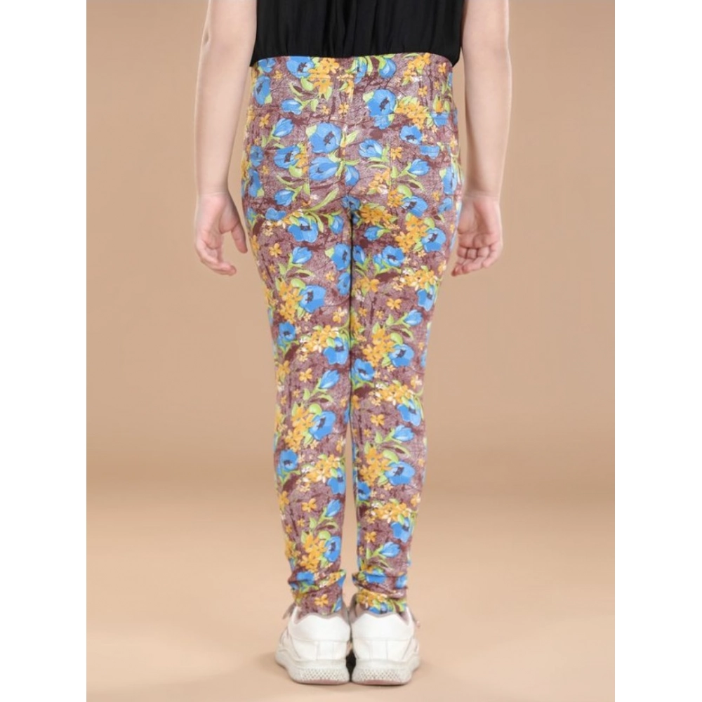 Generic Girl's Cotton Lycra Floral Elasticated Jeggings (Multicolor) - Image 3