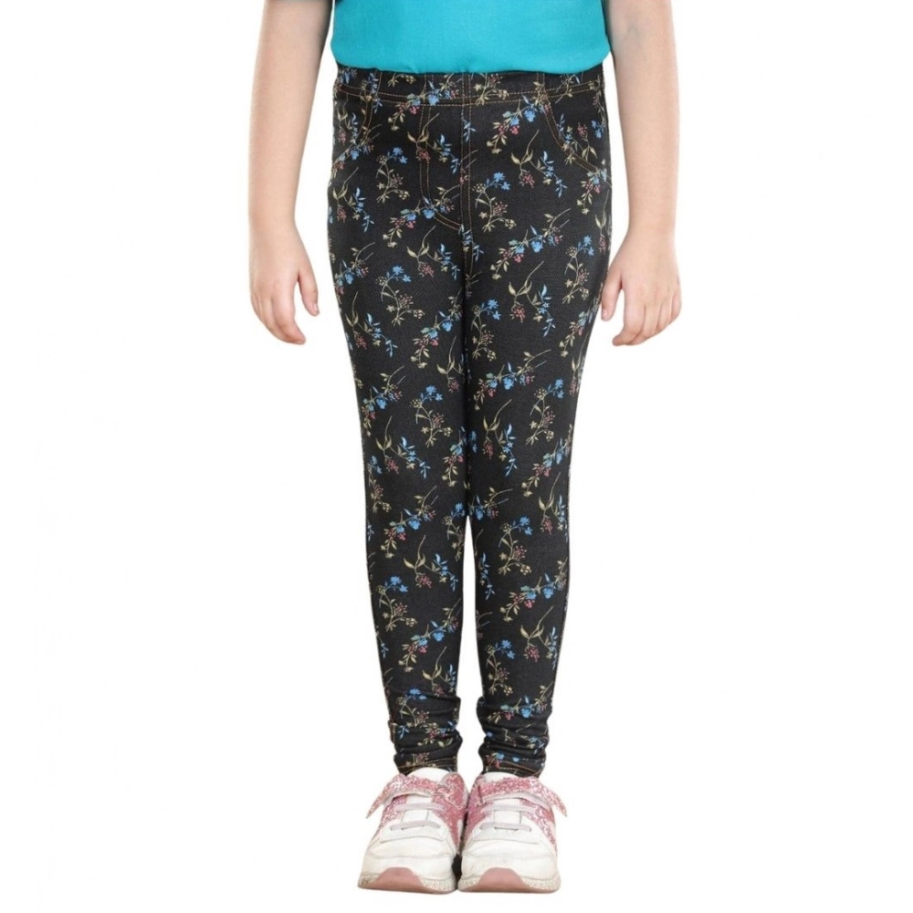 Generic Girl's Cotton Lycra Floral Elasticated Jeggings (Multicolor) - Image 3