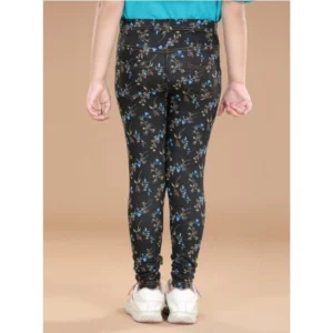 Generic Girl's Cotton Lycra Floral Elasticated Jeggings (Multicolor)