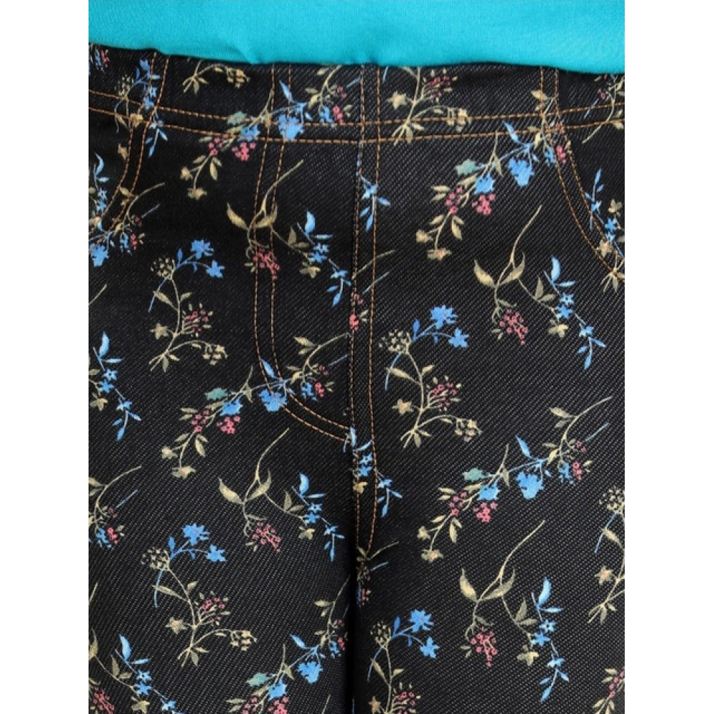 Generic Girl's Cotton Lycra Floral Elasticated Jeggings (Multicolor) - Image 4