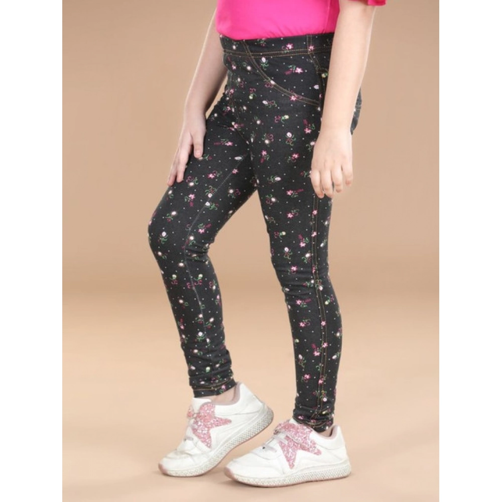 Generic Girl's Cotton Lycra Floral Elasticated Jeggings (Multicolor) - Image 4