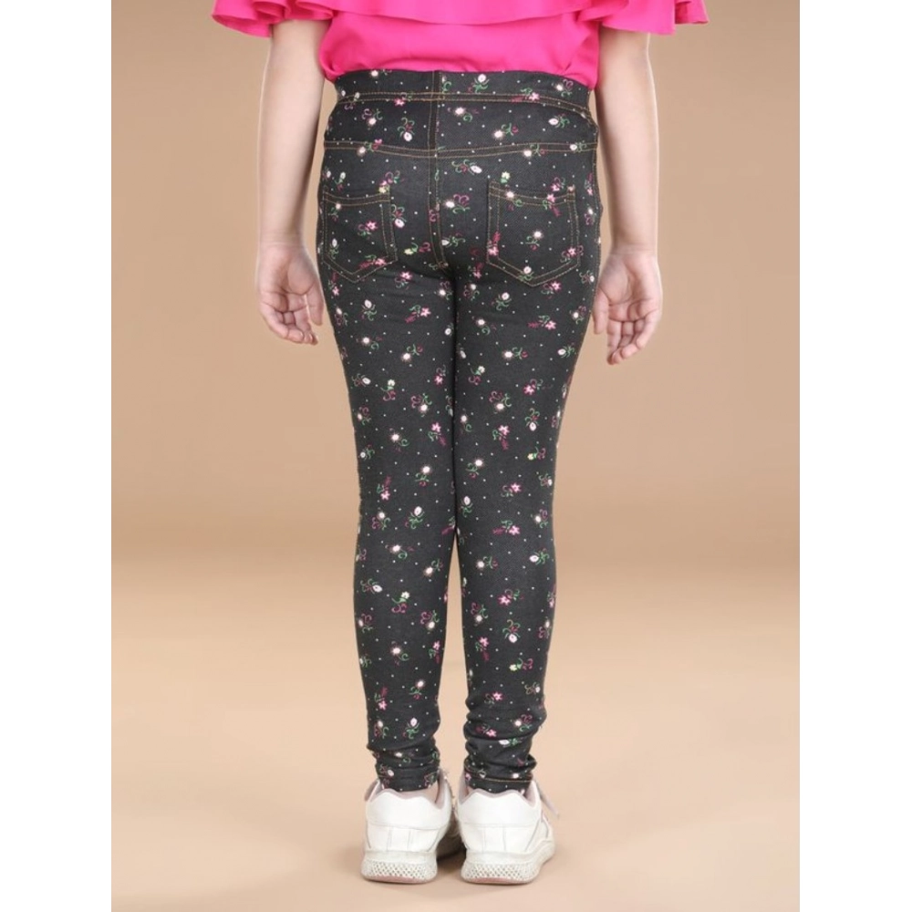 Generic Girl's Cotton Lycra Floral Elasticated Jeggings (Multicolor) - Image 3