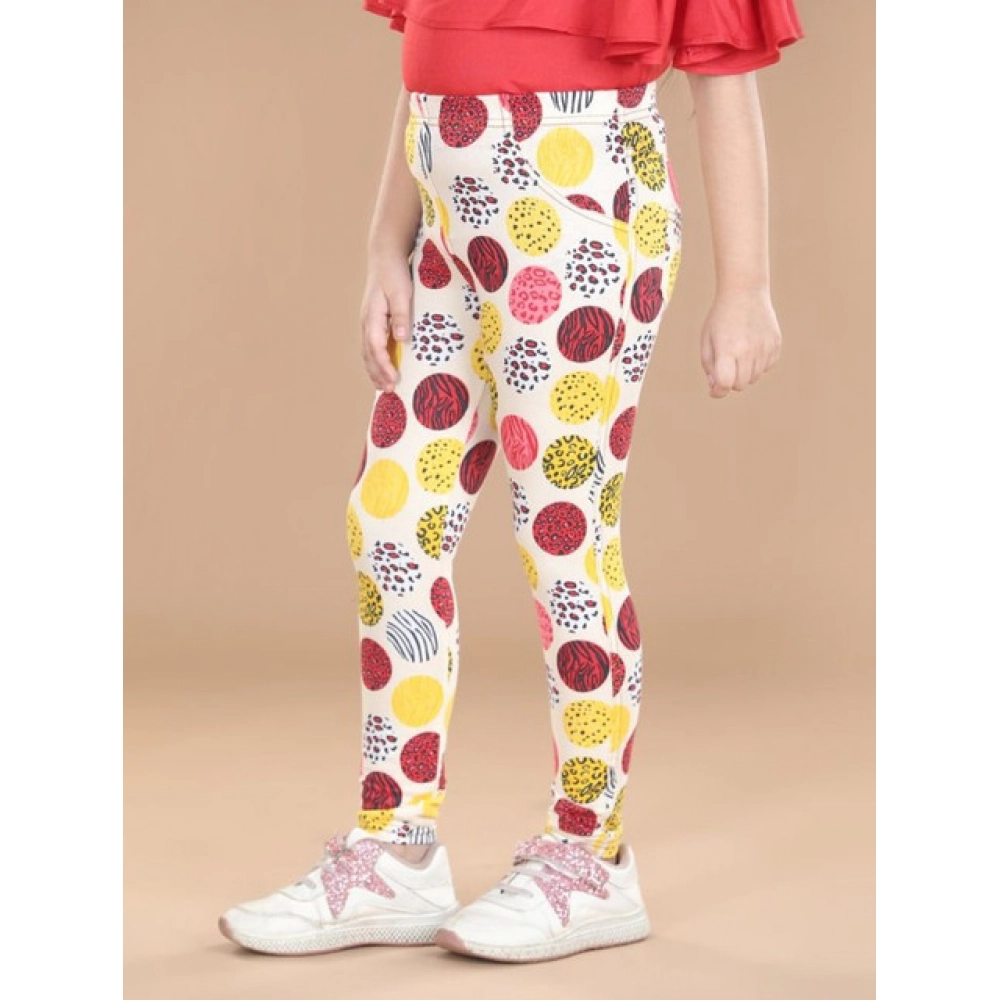 Generic Girl's Cotton Lycra Floral Elasticated Jeggings (Multicolor) - Image 4