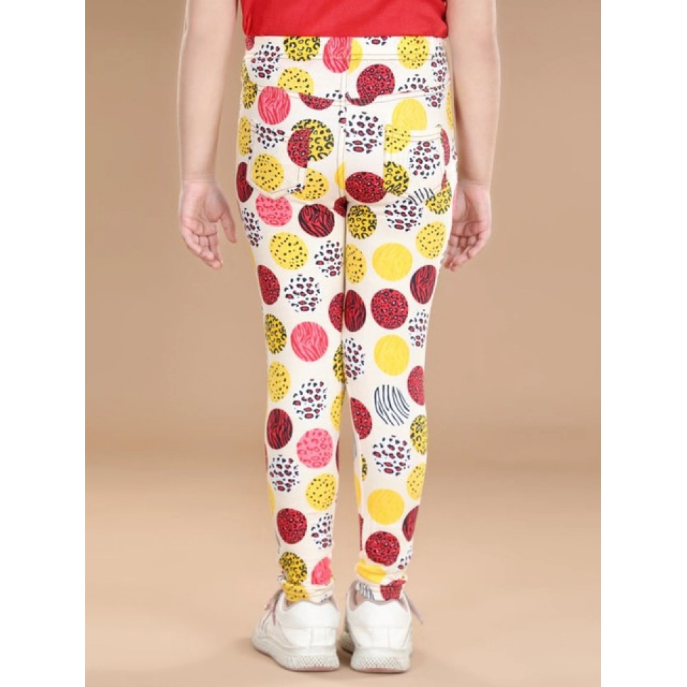 Generic Girl's Cotton Lycra Floral Elasticated Jeggings (Multicolor) - Image 3