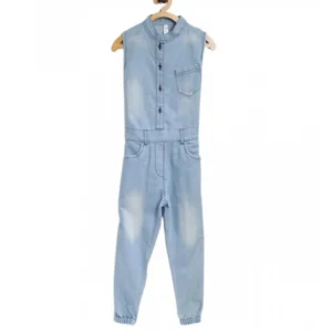 Generic Girl's Denim Embellished Sleeveless Jumpsuit (Blue)