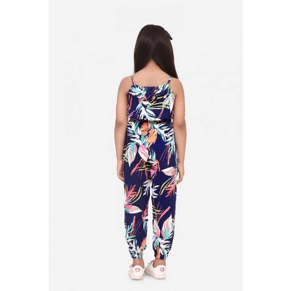 Generic Girl's Rayon Printed Sleeveless Jumpsuit (Blue-Multicolor) - Image 4
