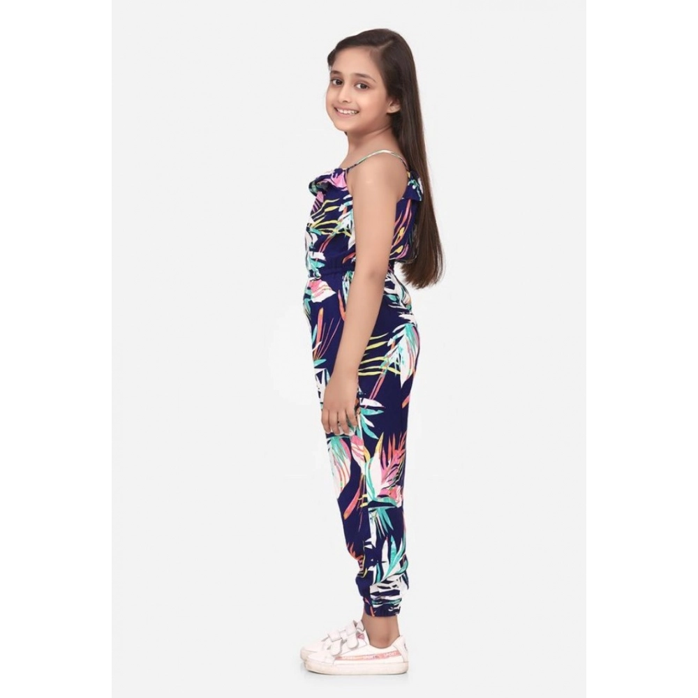 Generic Girl's Rayon Printed Sleeveless Jumpsuit (Blue-Multicolor) - Image 5