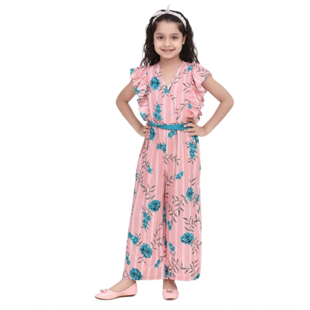 Generic Girl's Rayon Floral Flutter Jumpsuit (Pink-Blue) - Image 5