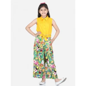 Generic Girl's Rayon Flamingo Print Sleeveless Jumpsuit (Yellow-Multicolor)