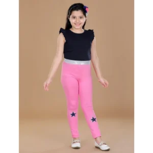 Generic Girl's Cotton Lycra Star Print Elasticated Leggings (Pink)