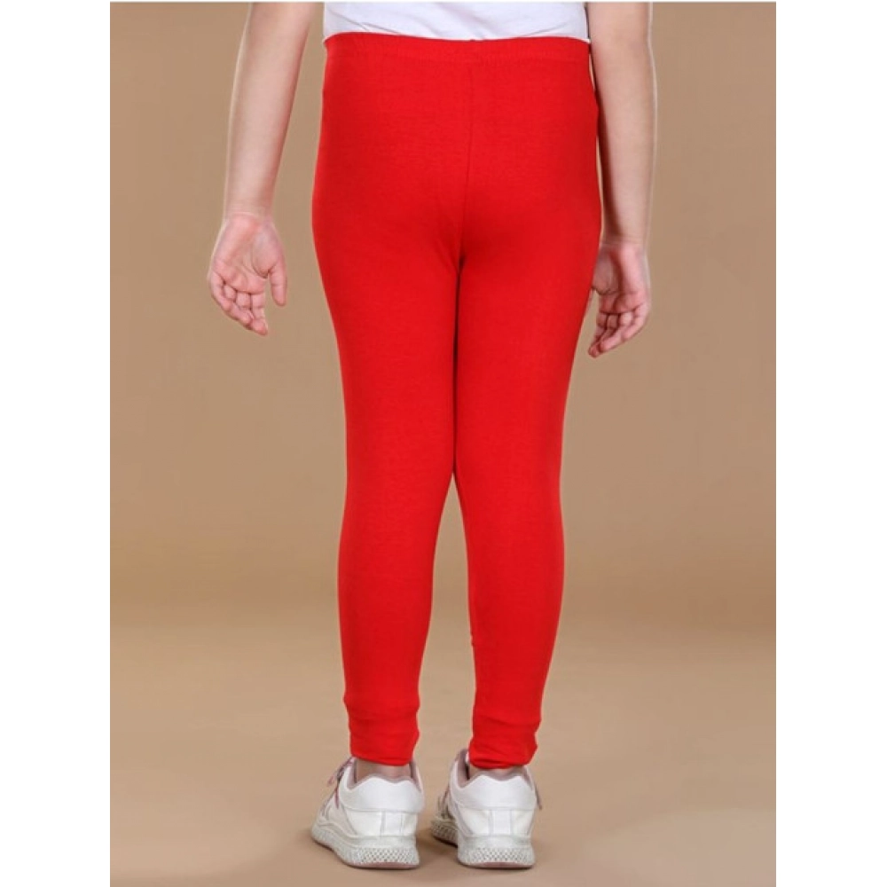 Generic Girl's Cotton Lycra Solid Elasticated Leggings (Red) - Image 4