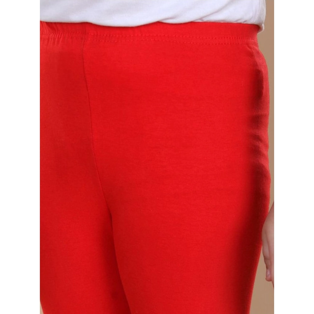 Generic Girl's Cotton Lycra Solid Elasticated Leggings (Red) - Image 3