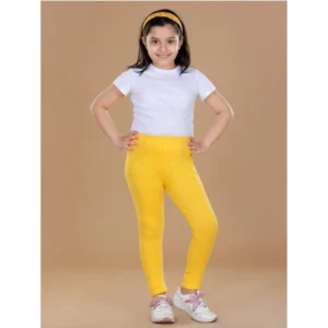 Generic Girl's Cotton Lycra Solid Elasticated Leggings (Yellow)
