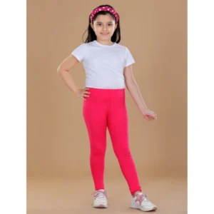 Generic Girl's Cotton Lycra Solid Elasticated Leggings (Dark Pink)
