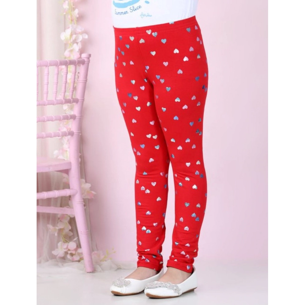 Generic Girl's Cotton Lycra Embellished Elasticated Leggings (Red) - Image 4