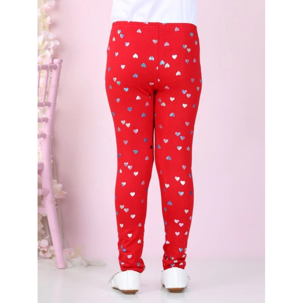 Generic Girl's Cotton Lycra Embellished Elasticated Leggings (Red) - Image 3