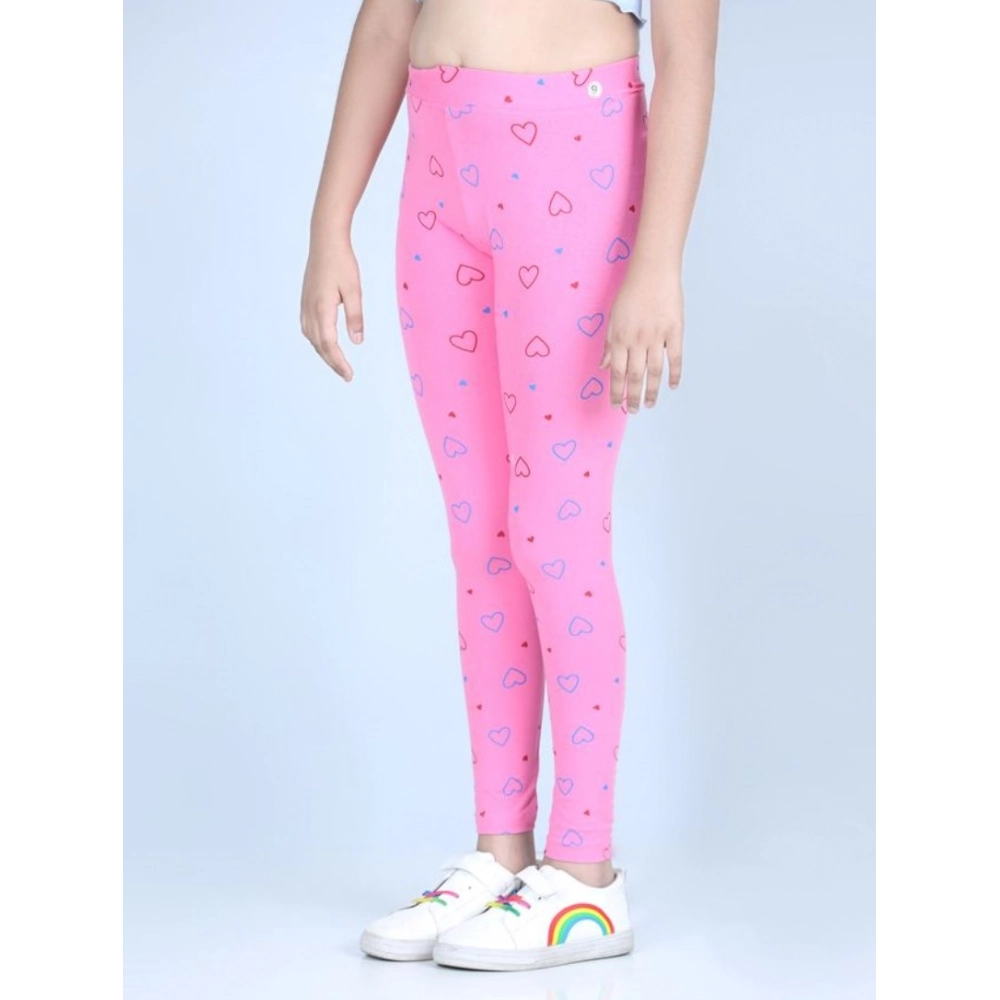 Generic Girl's Cotton Lycra Printed Elasticated Leggings (Light Pink) - Image 4