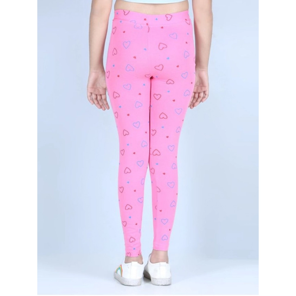 Generic Girl's Cotton Lycra Printed Elasticated Leggings (Light Pink) - Image 2