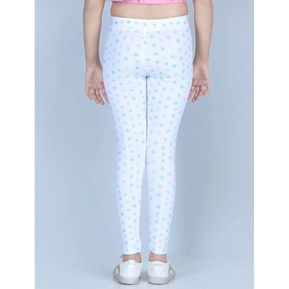 Generic Girl's Cotton Lycra Printed Elasticated Leggings (White) - Image 4