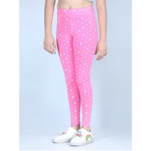 Generic Girl's Cotton Lycra Printed Elasticated Leggings (Pink)