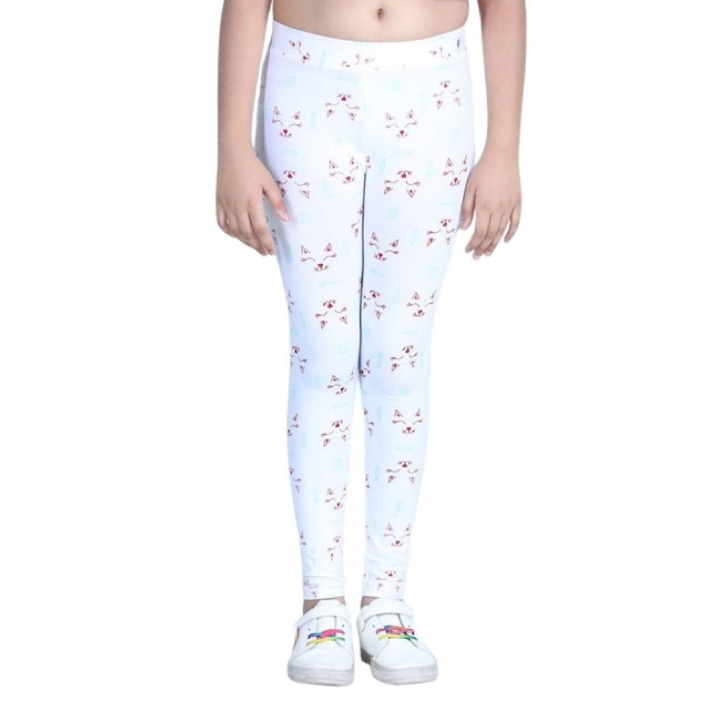 Generic Girl's Cotton Lycra Printed Elasticated Leggings (White) - Image 5