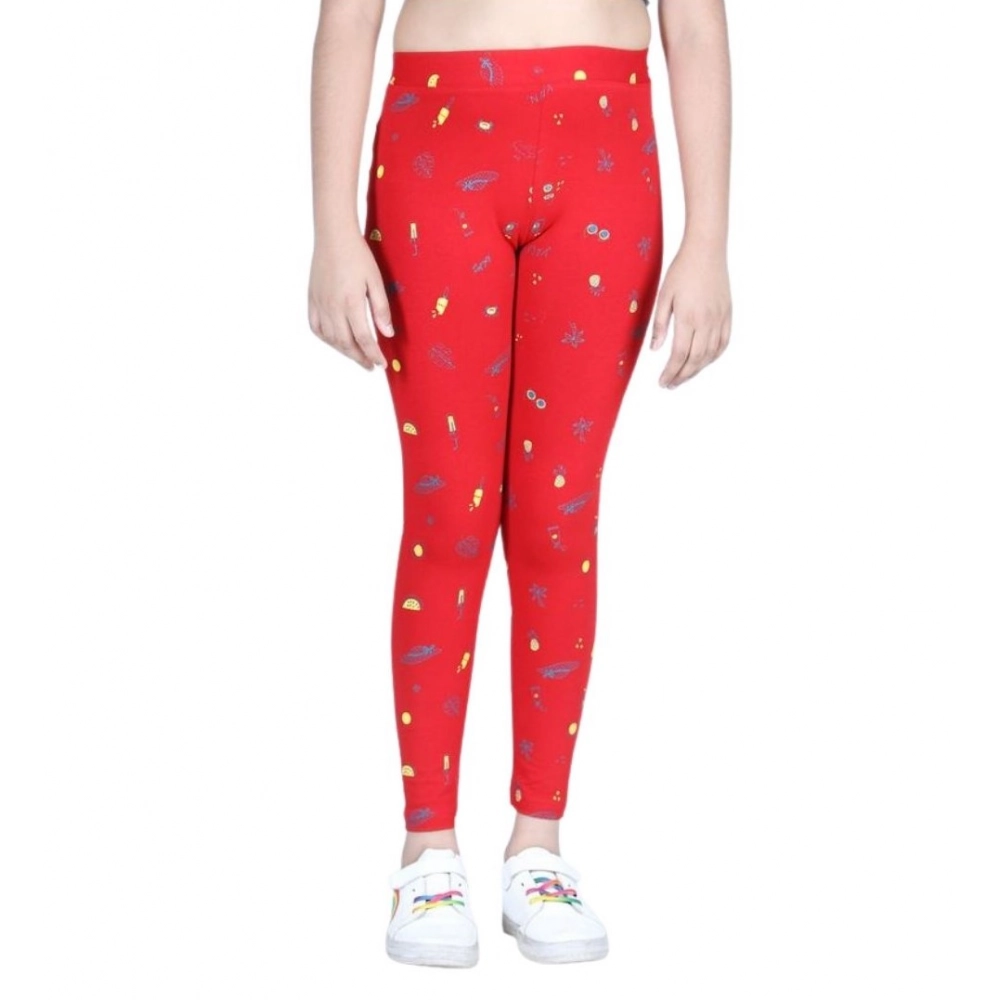 Generic Girl's Cotton Lycra Printed Elasticated Leggings (Red) - Image 5