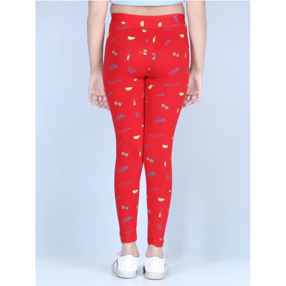 Generic Girl's Cotton Lycra Printed Elasticated Leggings (Red) - Image 4