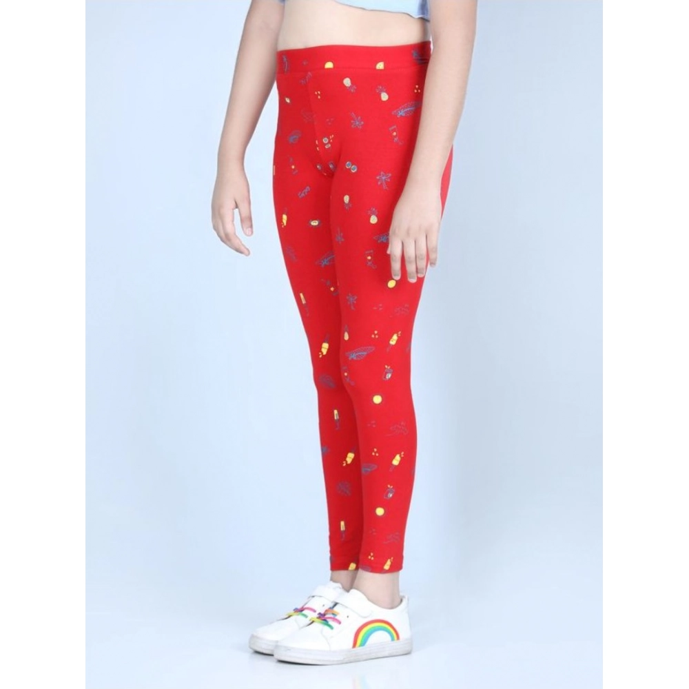 Generic Girl's Cotton Lycra Printed Elasticated Leggings (Red) - Image 3