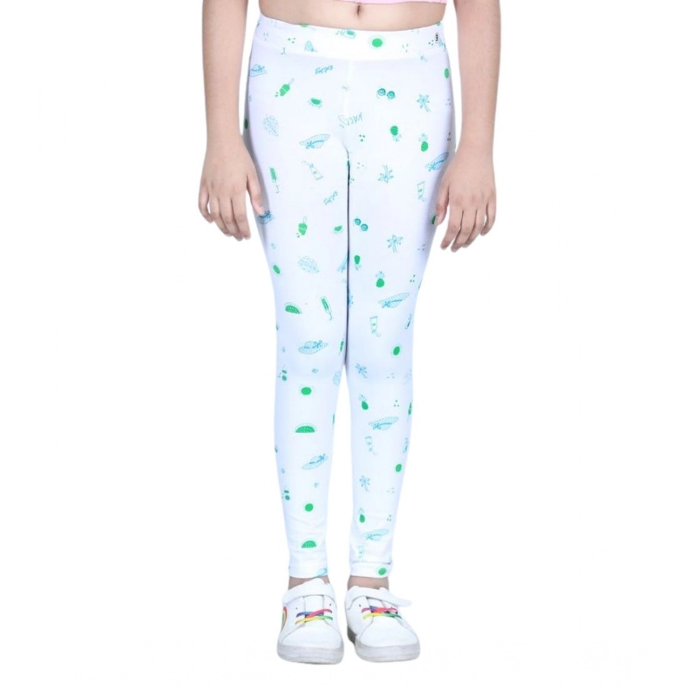 Generic Girl's Cotton Lycra Printed Elasticated Leggings (White) - Image 5