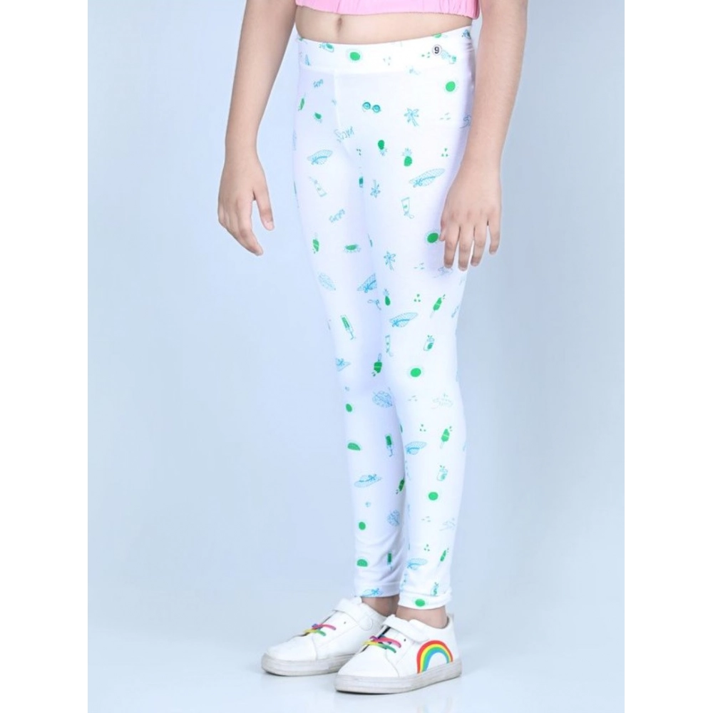 Generic Girl's Cotton Lycra Printed Elasticated Leggings (White) - Image 4