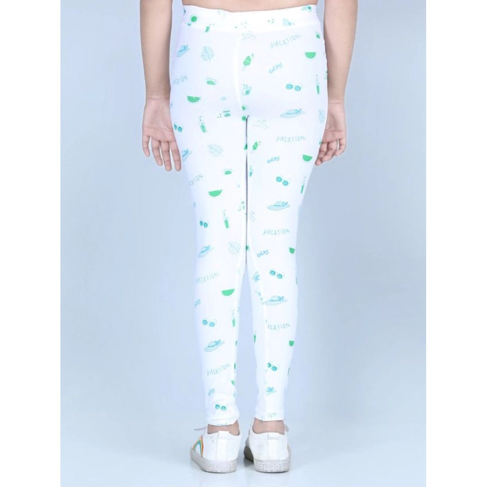 Generic Girl's Cotton Lycra Printed Elasticated Leggings (White) - Image 3