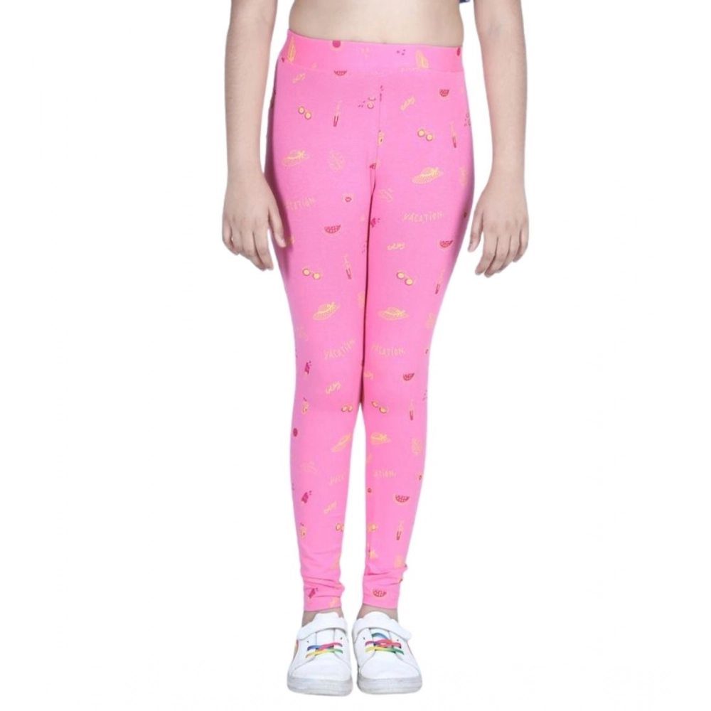 Generic Girl's Cotton Lycra Printed Elasticated Leggings (Pink) - Image 4