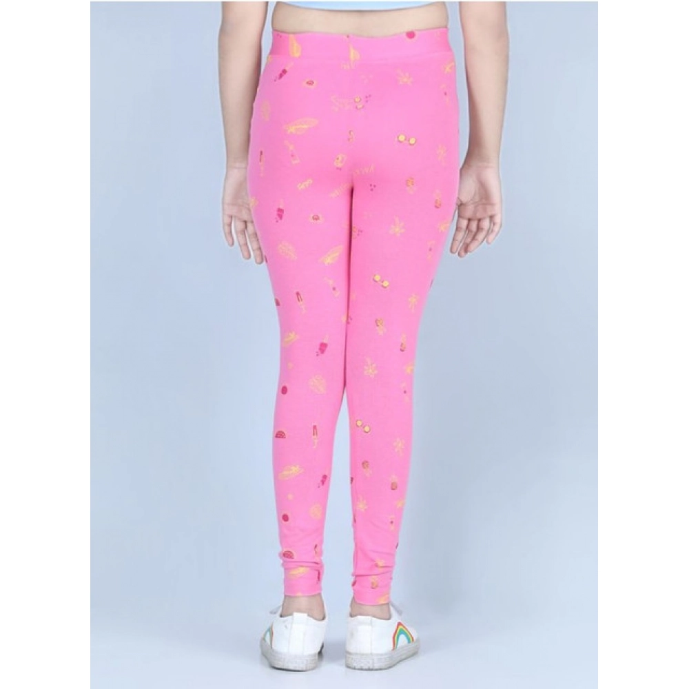 Generic Girl's Cotton Lycra Printed Elasticated Leggings (Pink) - Image 3