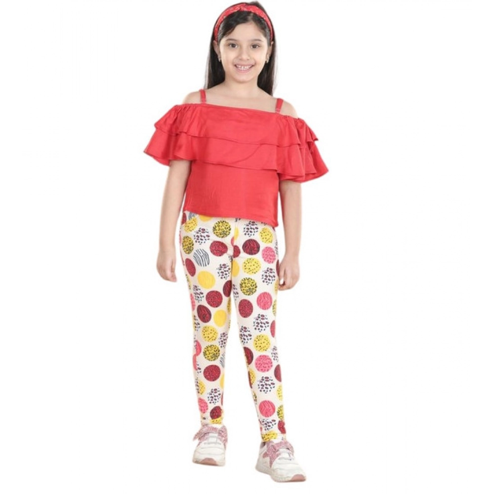 Generic Girl's Cotton Floral Elasticated Jegging and Top Set (Red) - Image 5