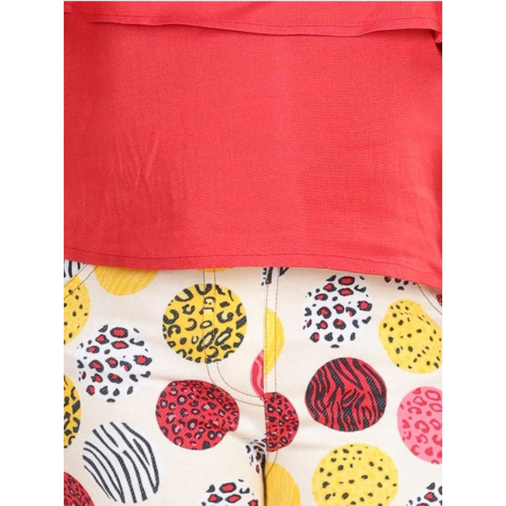 Generic Girl's Cotton Floral Elasticated Jegging and Top Set (Red) - Image 3