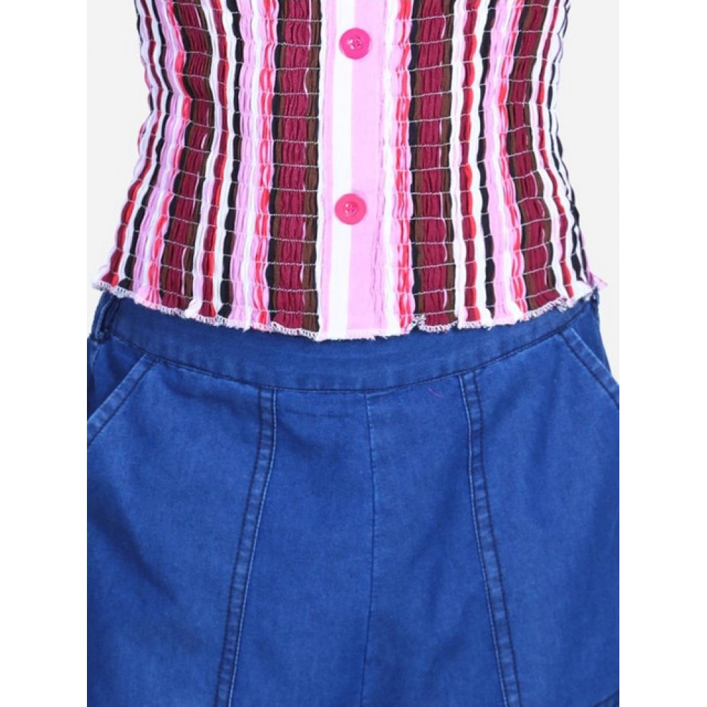 Generic Girl's Rayon Solid Bell Sleeve Top with Culottes (Purple-Blue) - Image 4
