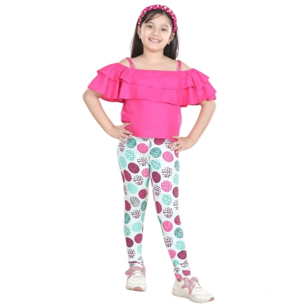Generic Girl's Cotton Floral Elasticated Jegging and Top (Pink) - Image 5