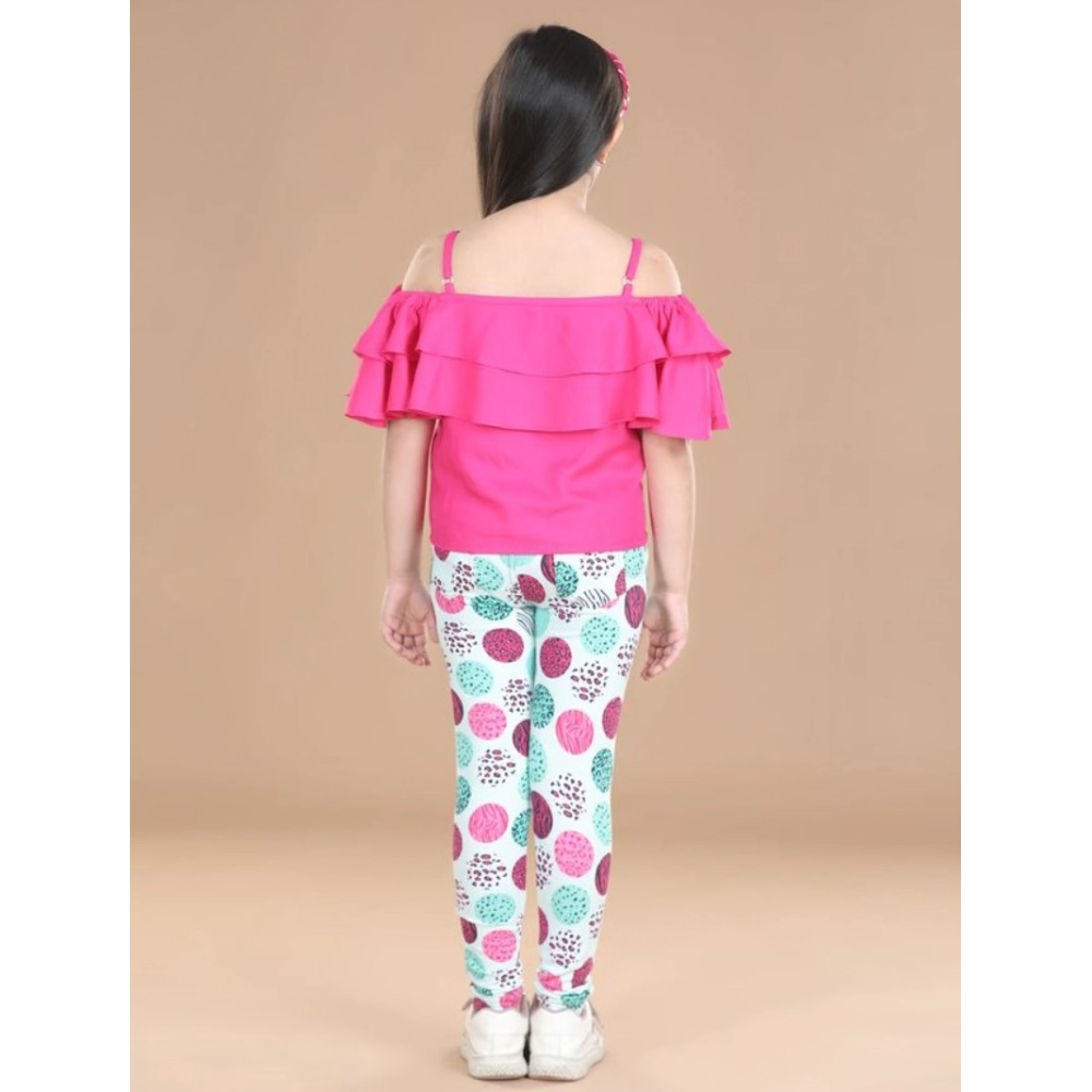Generic Girl's Cotton Floral Elasticated Jegging and Top (Pink) - Image 4