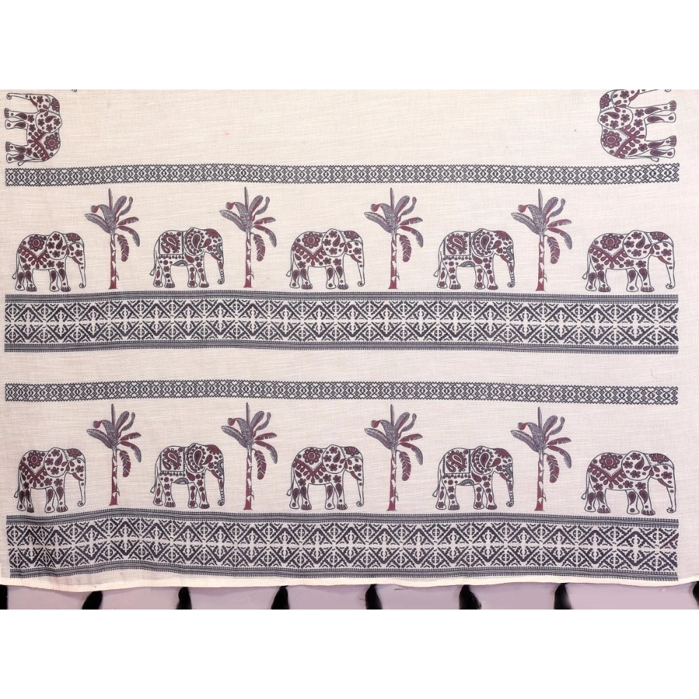 Generic Women's Linen Cotton Printed Saree With Unstitched Blouse 5.5Mtr (Off White) - Image 2
