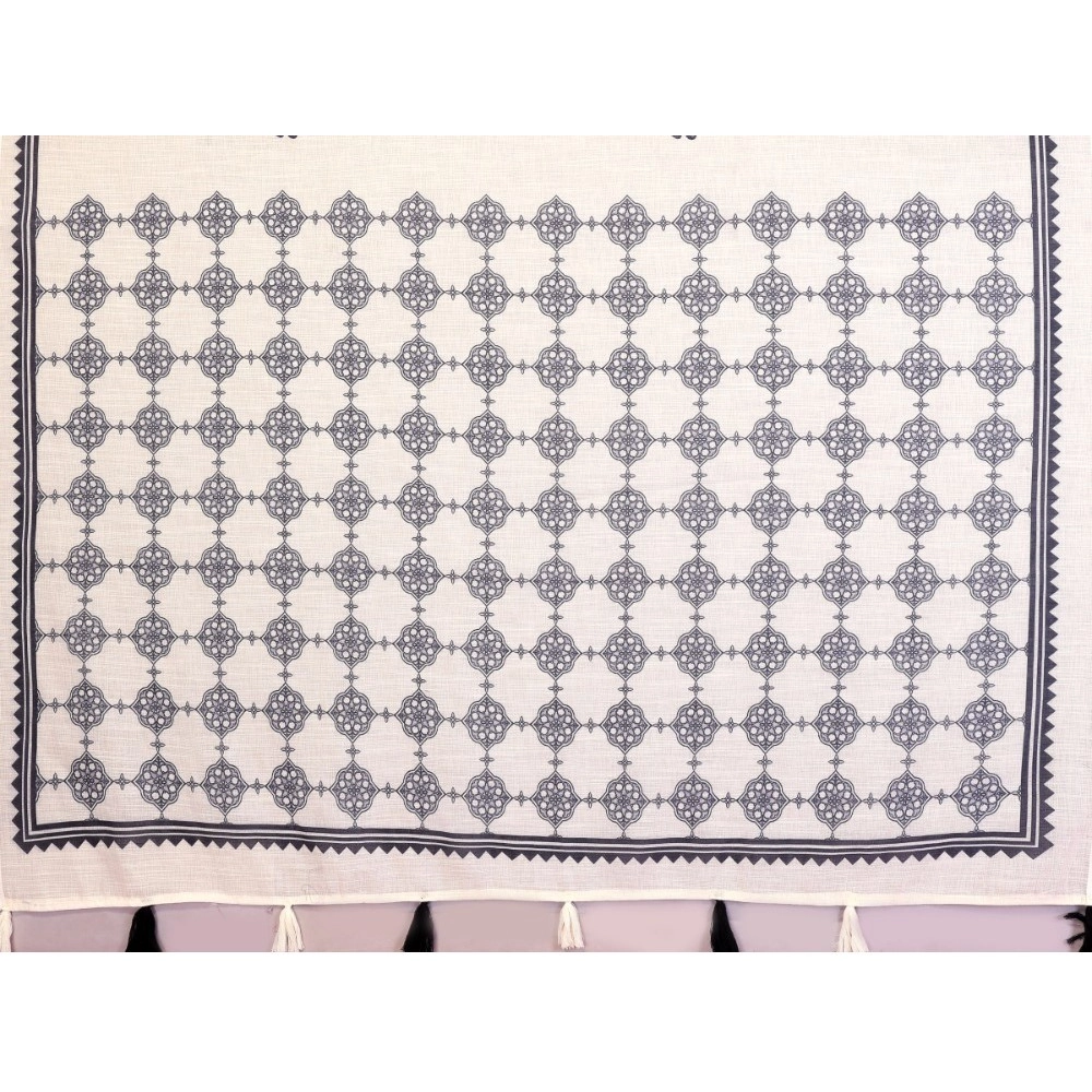 Generic Women's Linen Cotton Printed Saree With Unstitched Blouse 5.5Mtr (Off White) - Image 3