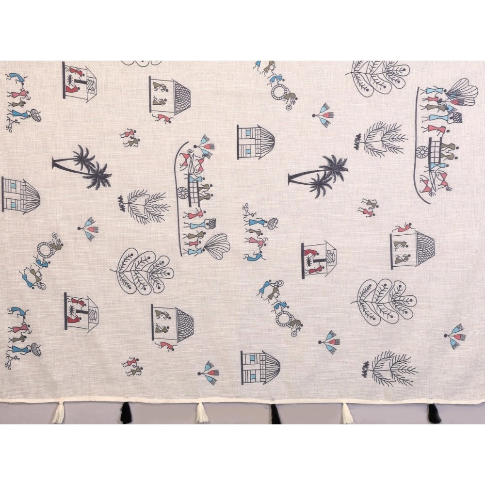 Generic Women's Linen Cotton Printed Saree With Unstitched Blouse 5.5Mtr (Off White) - Image 4