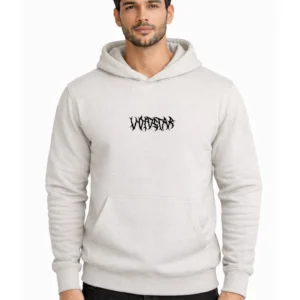 Vibes Tribal PolyCotton Hoodie Without Zipper 300 GSM Half White