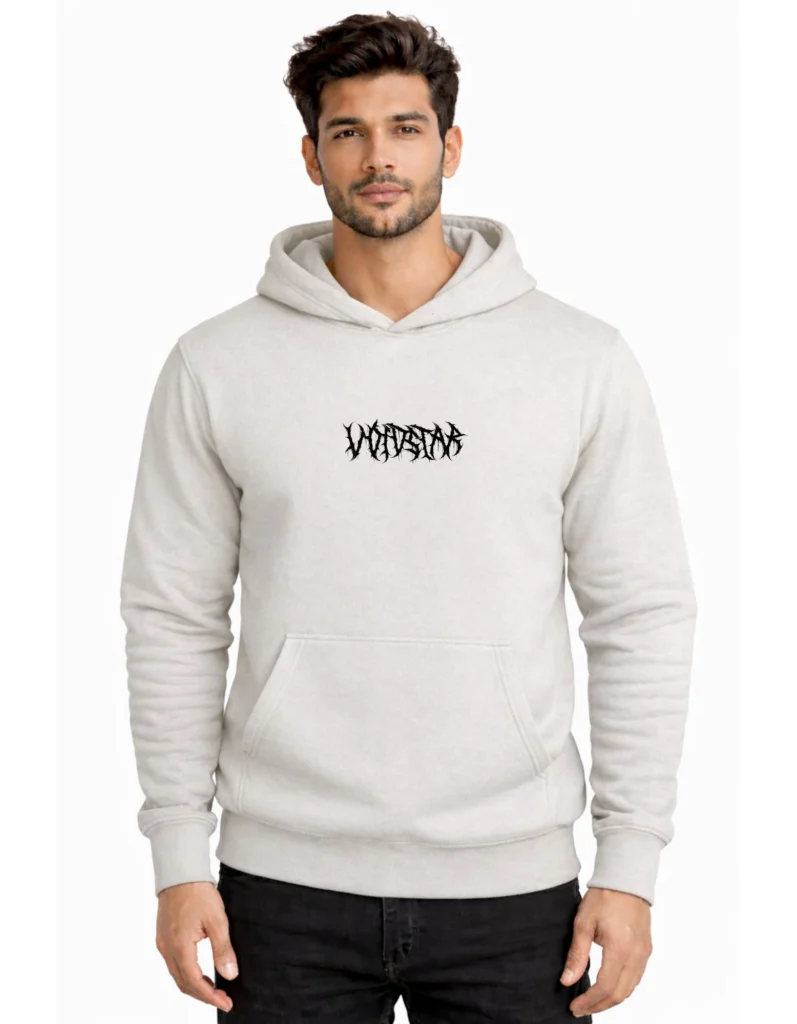 Vibes Tribal PolyCotton Hoodie Without Zipper 300 GSM Half White
